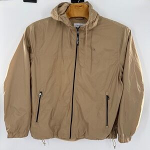 Calvin Klein Mens XXL Tan Fleece Lined Hooded Windbreaker‎ Jacket Khaki CK Logo